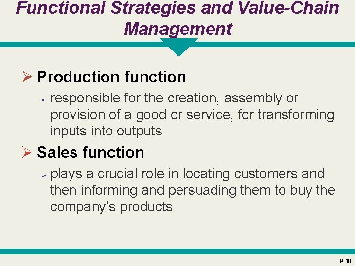 Functional Strategies and Value-Chain Management Ø Production function ≈ responsible for the creation, assembly