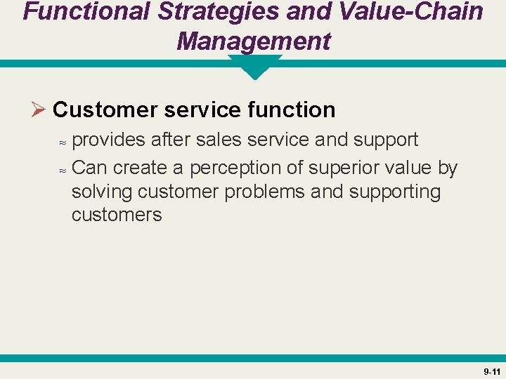 Functional Strategies and Value-Chain Management Ø Customer service function ≈ provides after sales service