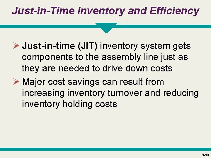 Just-in-Time Inventory and Efficiency Ø Just-in-time (JIT) inventory system gets components to the assembly