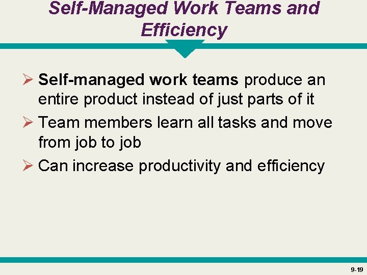 Self-Managed Work Teams and Efficiency Ø Self-managed work teams produce an entire product instead