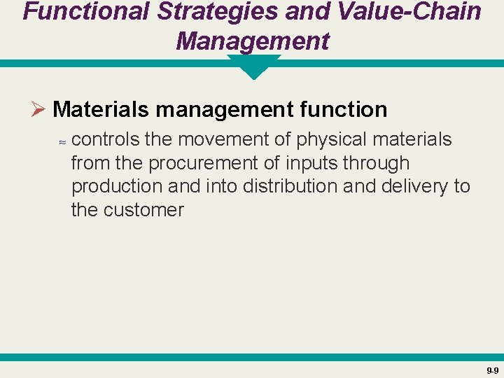 Functional Strategies and Value-Chain Management Ø Materials management function ≈ controls the movement of