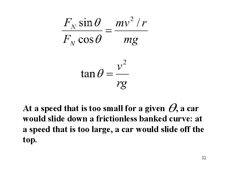 At a speed that is too small for a given , a car would At a speed that is too small for a given , a car would
