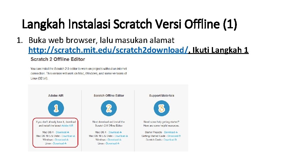 Langkah Instalasi Scratch Versi Offline (1) 1. Buka web browser, lalu masukan alamat http: