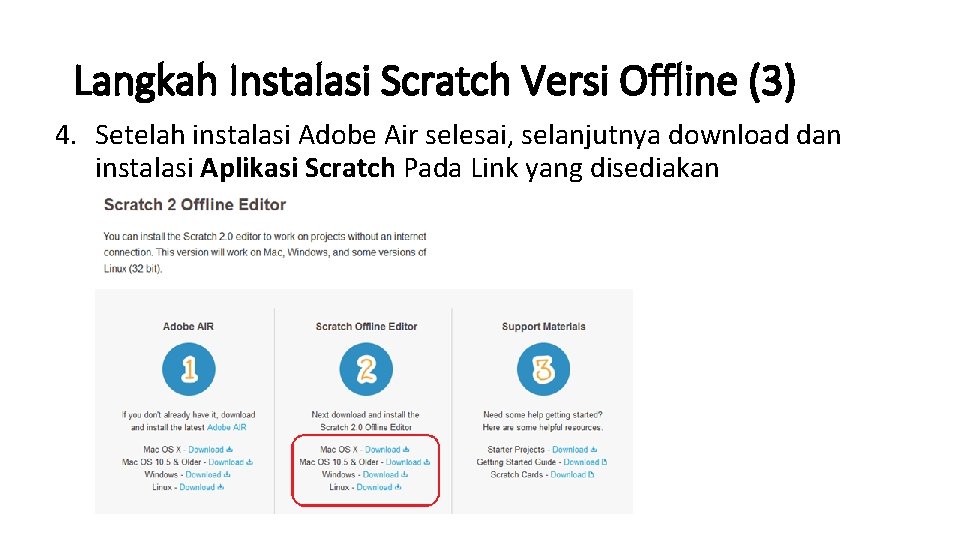 Langkah Instalasi Scratch Versi Offline (3) 4. Setelah instalasi Adobe Air selesai, selanjutnya download