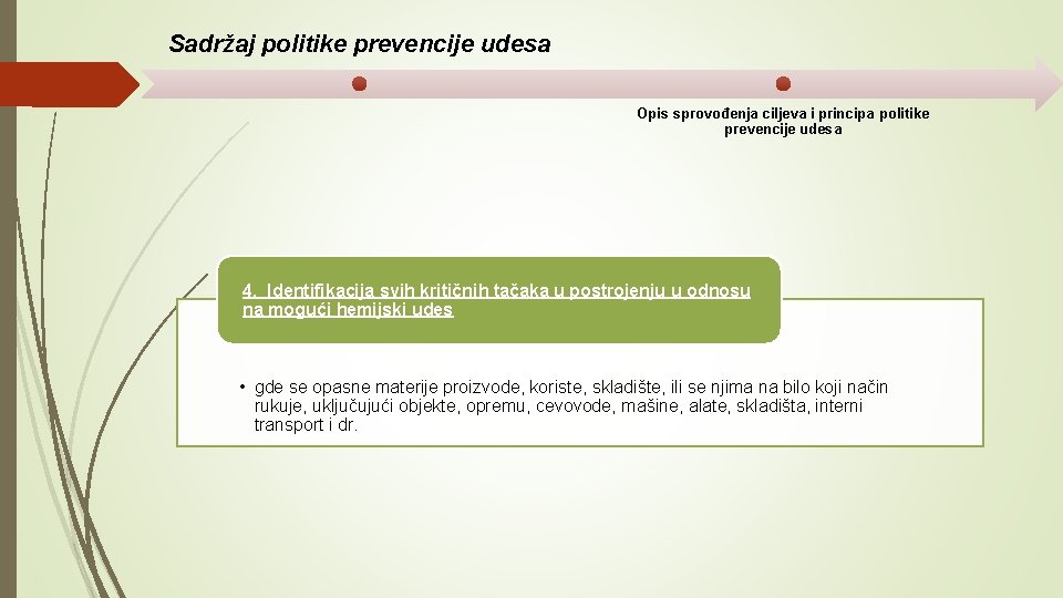 Sadržaj politike prevencije udesa Opis sprovođenja ciljeva i principa politike prevencije udesa 4. Identifikacija
