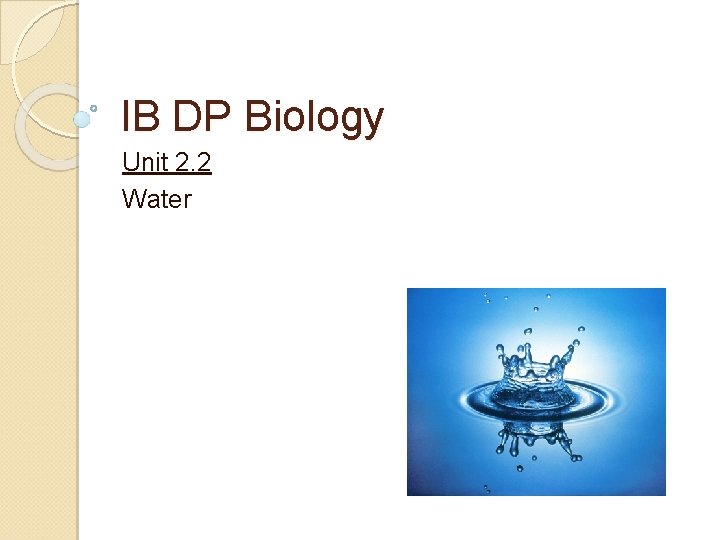 IB DP Biology Unit 2. 2 Water 