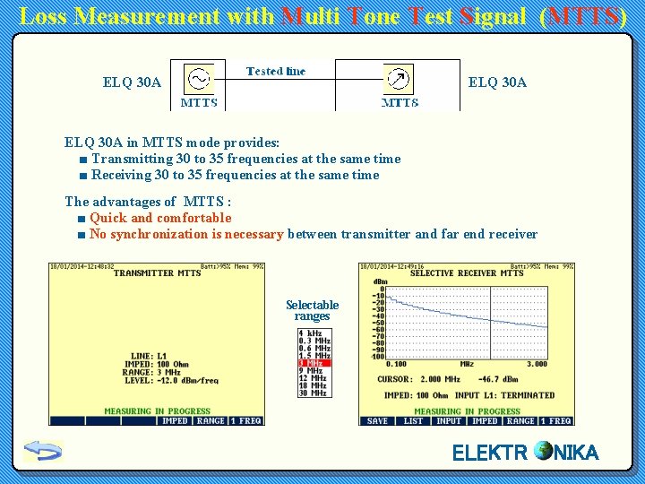 Loss Measurement with Multi Tone Test Signal (MTTS) ELQ 30 A in MTTS mode