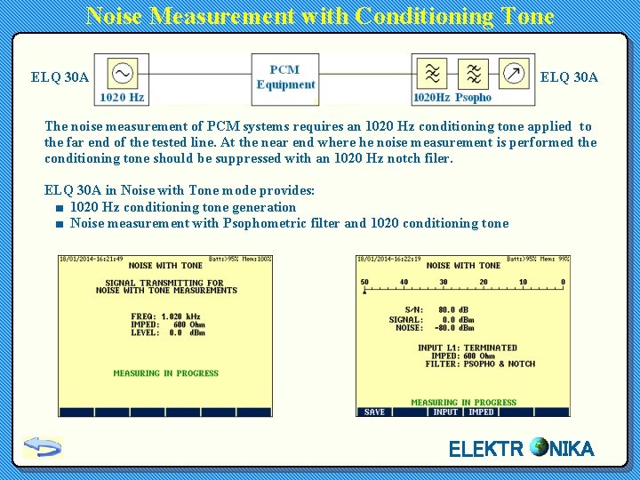 Noise Measurement with Conditioning Tone ELQ 30 A The noise measurement of PCM systems