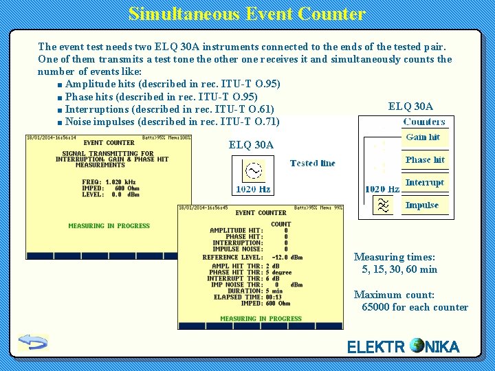 Simultaneous Event Counter The event test needs two ELQ 30 A instruments connected to