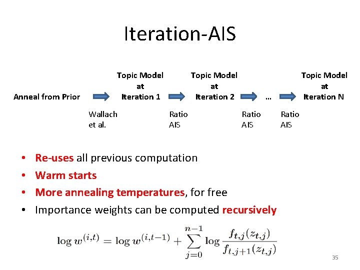 Iteration-AIS Anneal from Prior Topic Model at Iteration 1 Wallach et al. • • Iteration-AIS Anneal from Prior Topic Model at Iteration 1 Wallach et al. • •
