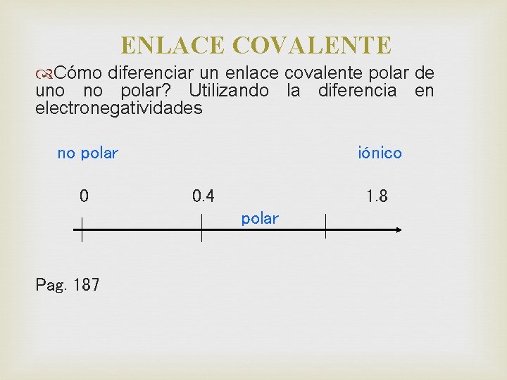 ENLACE COVALENTE Cómo diferenciar un enlace covalente polar de uno no polar? Utilizando la