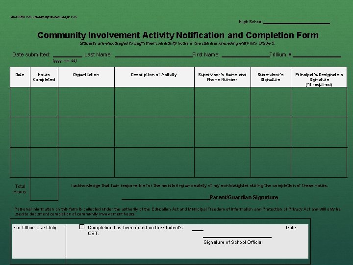 P 04(GRM 15/6 Community. Involvement)lk. 1515 High School Community Involvement Activity Notification and Completion