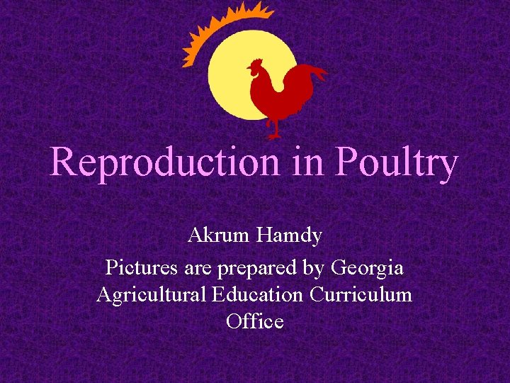 Reproduction in Poultry Akrum Hamdy Pictures are prepared by Georgia Agricultural Education Curriculum Office