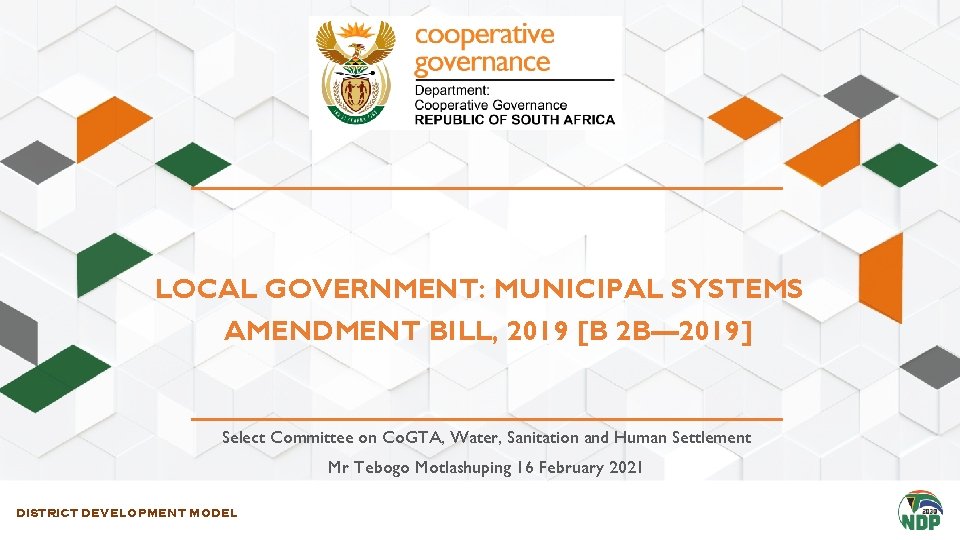 LOCAL GOVERNMENT: MUNICIPAL SYSTEMS AMENDMENT BILL, 2019 [B 2 B— 2019] Select Committee on