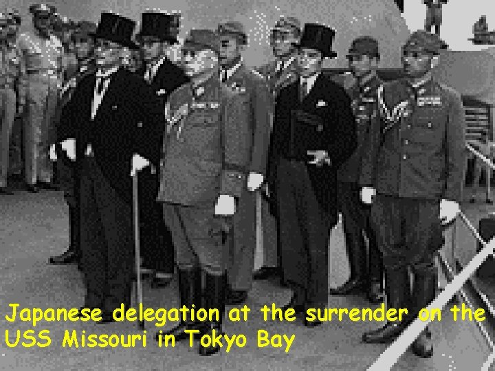 Japanese delegation at the surrender on the USS Missouri in Tokyo Bay 