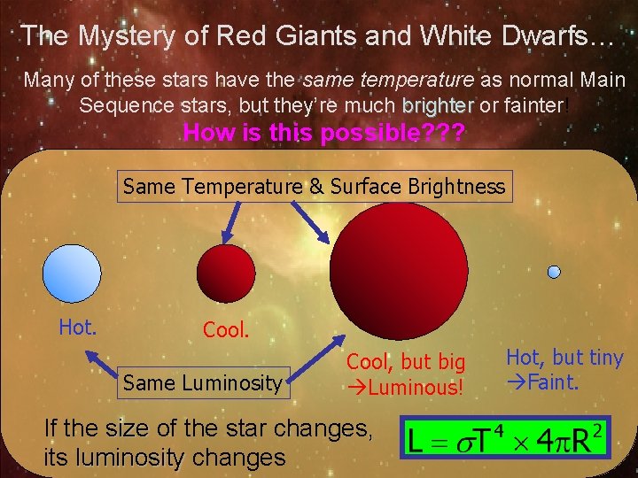 The Mystery of Red Giants and White Dwarfs… Many of these stars have the