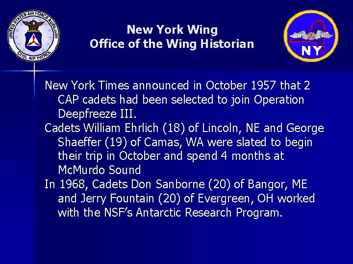 New York Wing Office of the Wing Historian New York Times announced in October