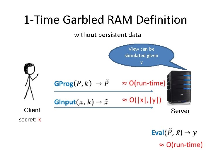 1 -Time Garbled RAM Definition without persistent data View can be simulated given y