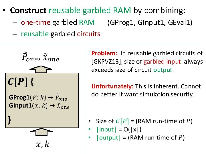  • Construct reusable garbled RAM by combining: – one-time garbled RAM (GProg 1,