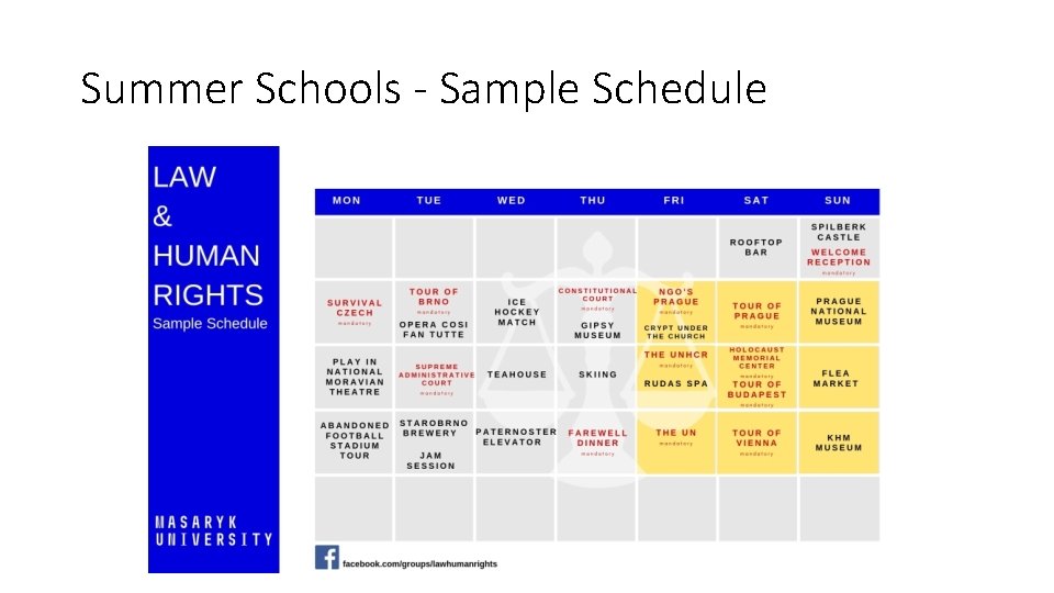 Summer Schools - Sample Schedule 