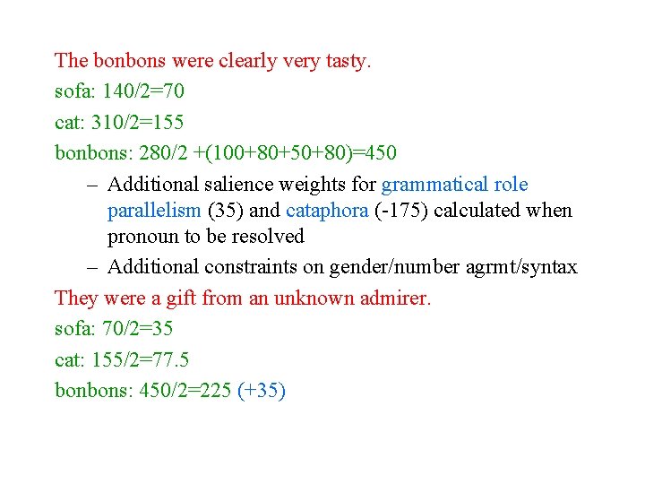 The bonbons were clearly very tasty. sofa: 140/2=70 cat: 310/2=155 bonbons: 280/2 +(100+80+50+80)=450 –