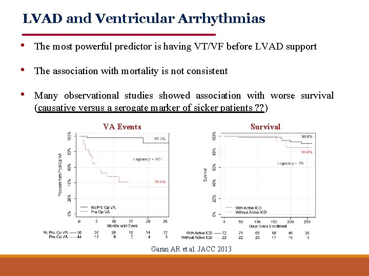 LVAD and Ventricular Arrhythmias • The most powerful predictor is having VT/VF before LVAD