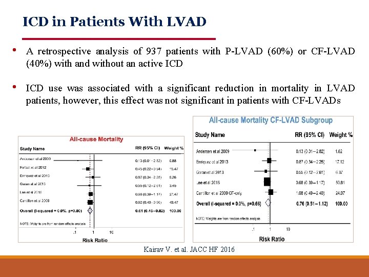 ICD in Patients With LVAD • A retrospective analysis of 937 patients with P-LVAD