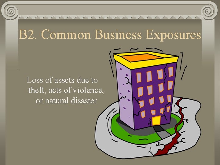 B 2. Common Business Exposures Loss of assets due to theft, acts of violence,