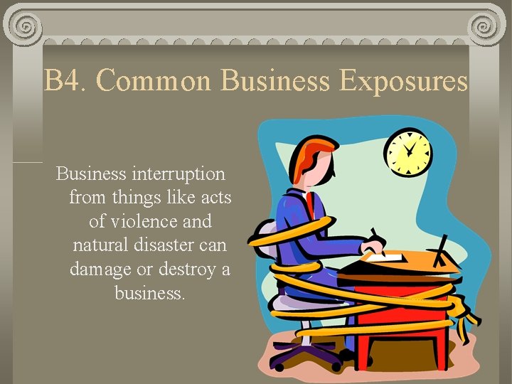B 4. Common Business Exposures Business interruption from things like acts of violence and