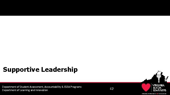 Supportive Leadership Department of Student Assessment, Accountability & ESEA Programs Department of Learning and