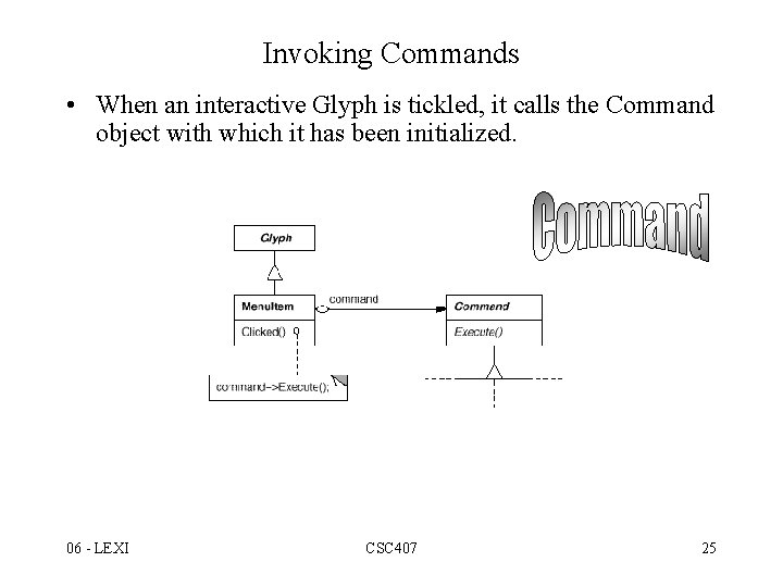 Invoking Commands • When an interactive Glyph is tickled, it calls the Command object