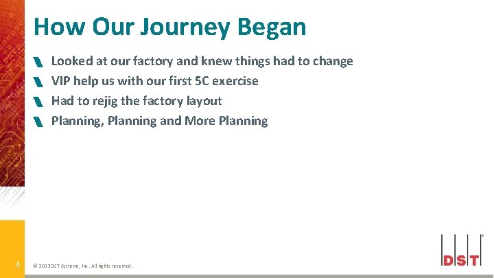 How Our Journey Began 4 Looked at our factory and knew things had to