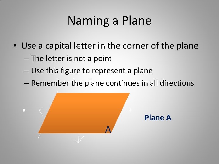 Naming a Plane • Use a capital letter in the corner of the plane