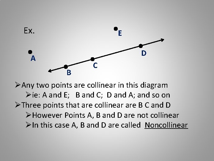 Ex. A E D C B ØAny two points are collinear in this diagram
