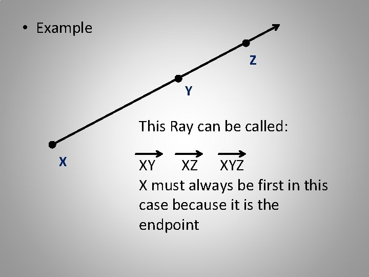  • Example Z Y This Ray can be called: X XY XZ XYZ