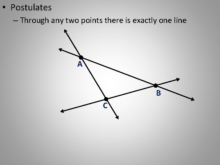  • Postulates – Through any two points there is exactly one line A