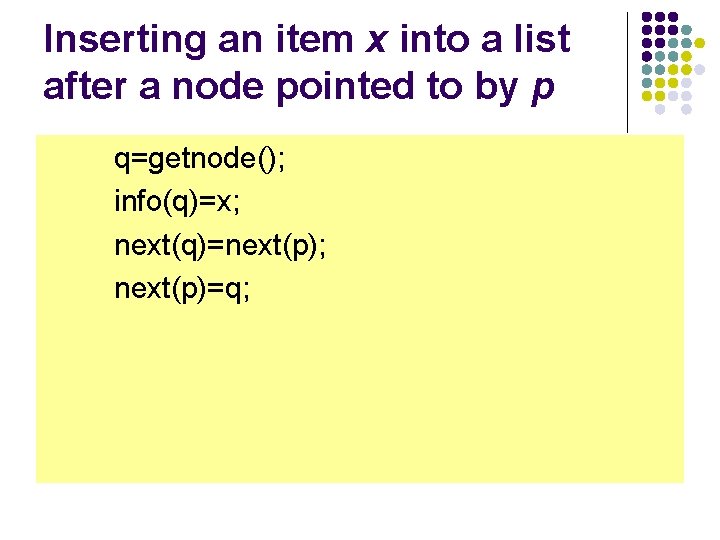 Inserting an item x into a list after a node pointed to by p