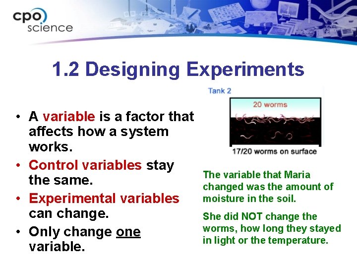 1. 2 Designing Experiments • A variable is a factor that affects how a