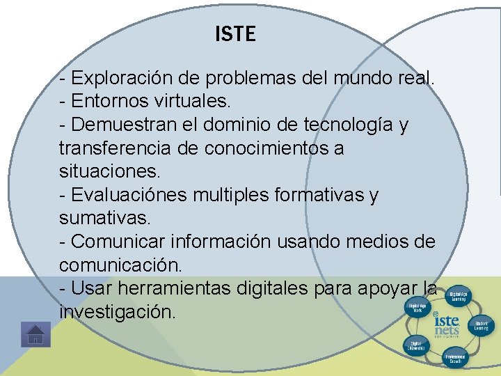 ISTE - Exploración de problemas del mundo real. - Entornos virtuales. - Demuestran el