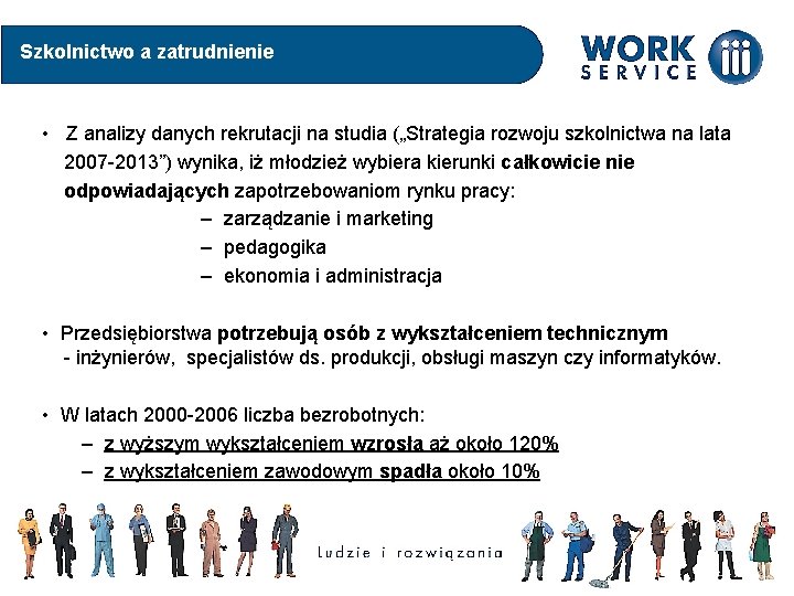 Szkolnictwo a zatrudnienie • Z analizy danych rekrutacji na studia („Strategia rozwoju szkolnictwa na