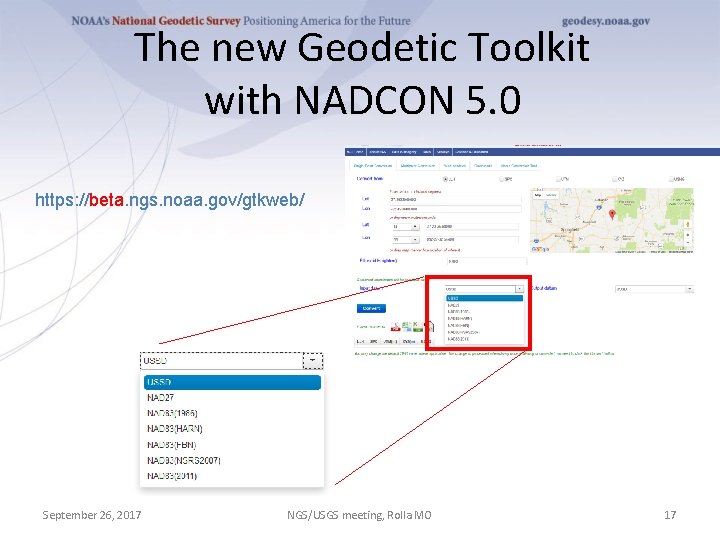 The new Geodetic Toolkit with NADCON 5. 0 https: //beta. ngs. noaa. gov/gtkweb/ September