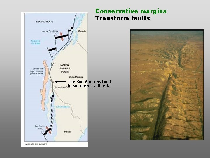 Conservative margins Transform faults The San Andreas fault in southern California Conservative margins Transform faults The San Andreas fault in southern California