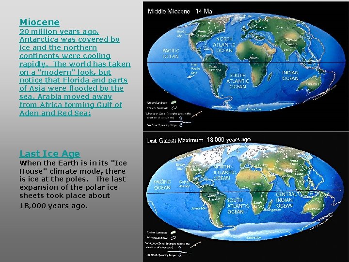 Miocene 20 million years ago, Antarctica was covered by ice and the northern continents Miocene 20 million years ago, Antarctica was covered by ice and the northern continents