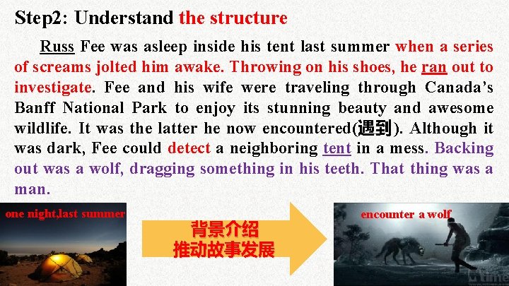 Step 2: Understand the structure Russ Fee was asleep inside his tent last summer