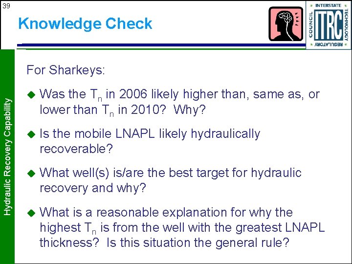 39 Knowledge Check Hydraulic Recovery Capability For Sharkeys: u Was the Tn in 2006
