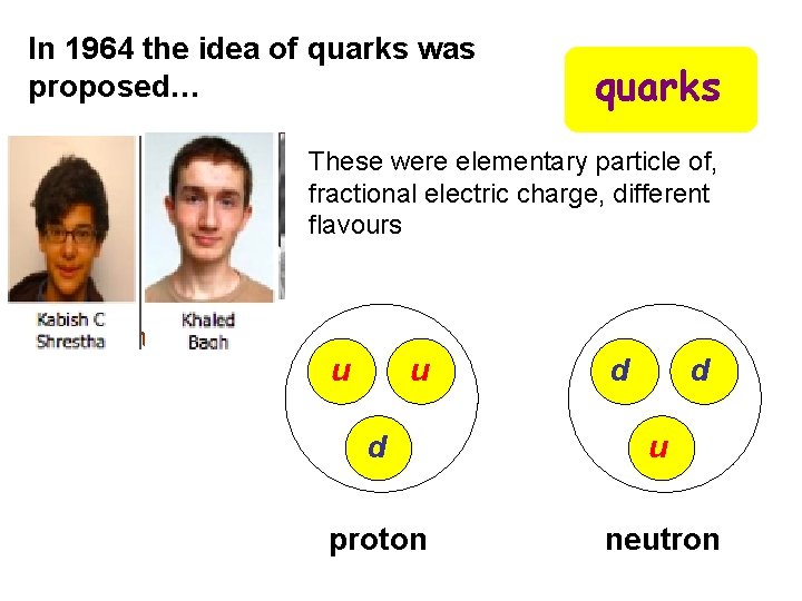 In 1964 the idea of quarks was proposed… quarks These were elementary particle of,