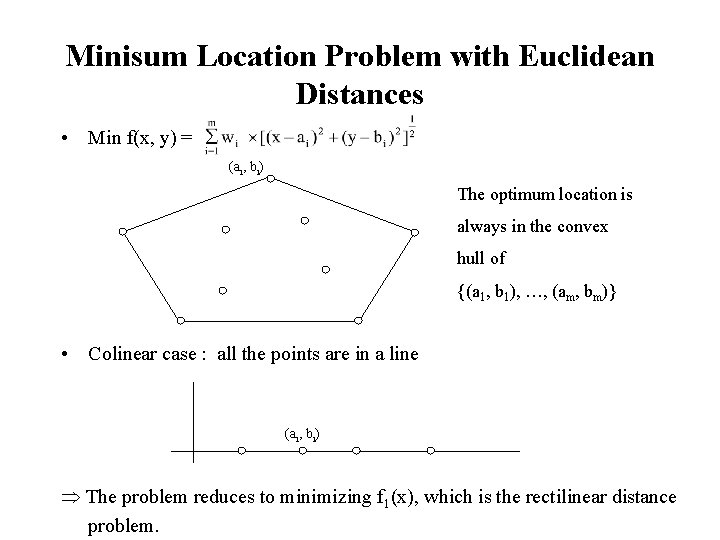 Minisum Location Problem with Euclidean Distances • Min f(x, y) = (ai, bi) The