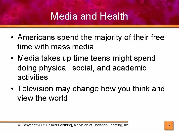 Media and Health • Americans spend the majority of their free time with mass