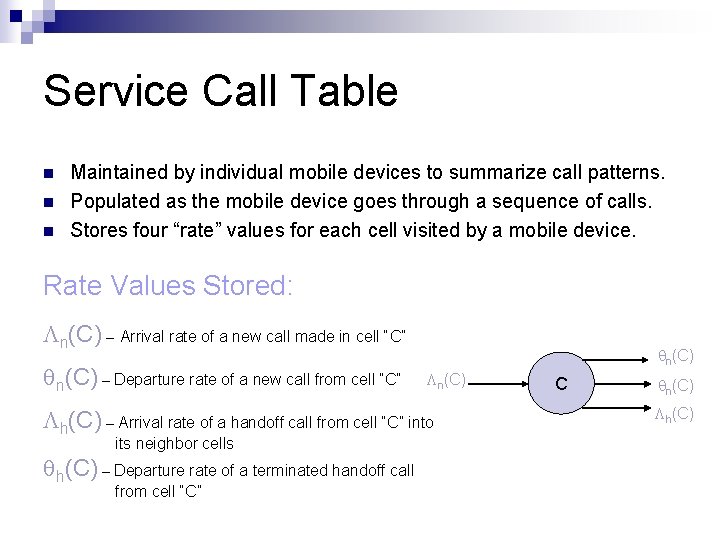 Service Call Table n n n Maintained by individual mobile devices to summarize call Service Call Table n n n Maintained by individual mobile devices to summarize call
