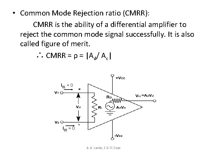  • Common Mode Rejection ratio (CMRR): CMRR is the ability of a differential